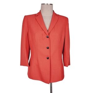 Le Suit Essentials Blazer Women Size 10 Orange Slit Cuffs Textured 3/4 Sleeve